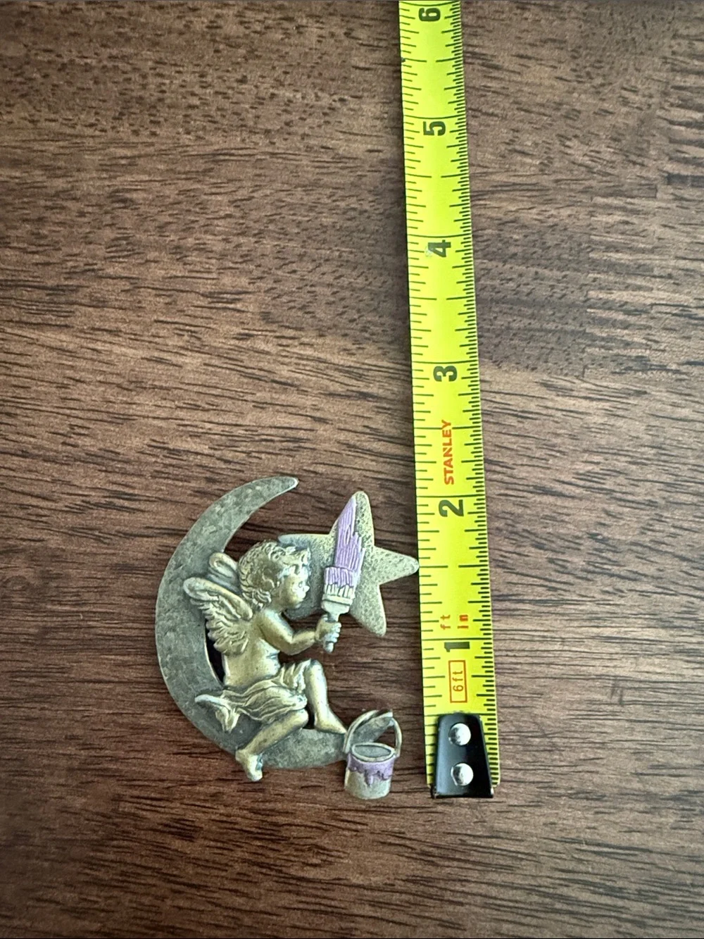 Vintage angel painting a star Jonette Jewelry brooch